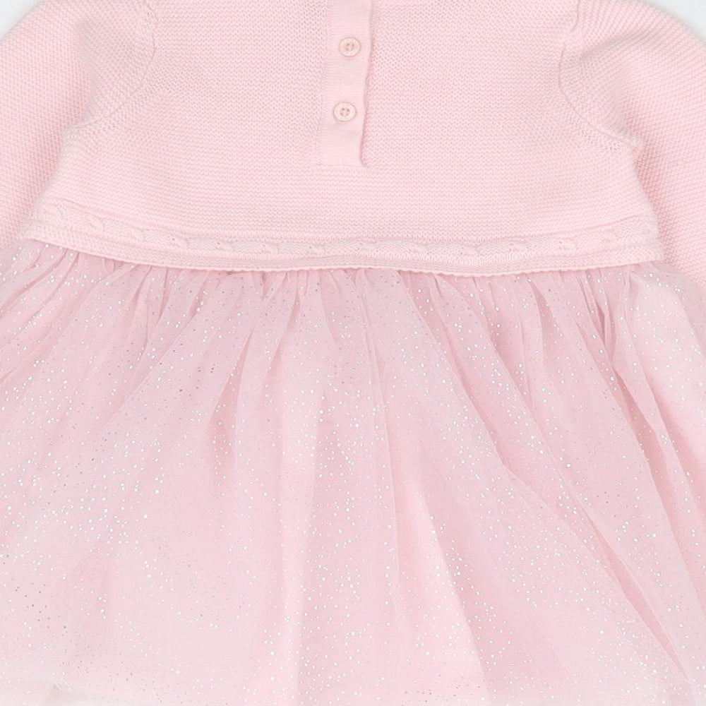 NEXT Girls Pink Geometric Cotton Tutu Dress Size 3-6 Months Round Neck Button - Stars