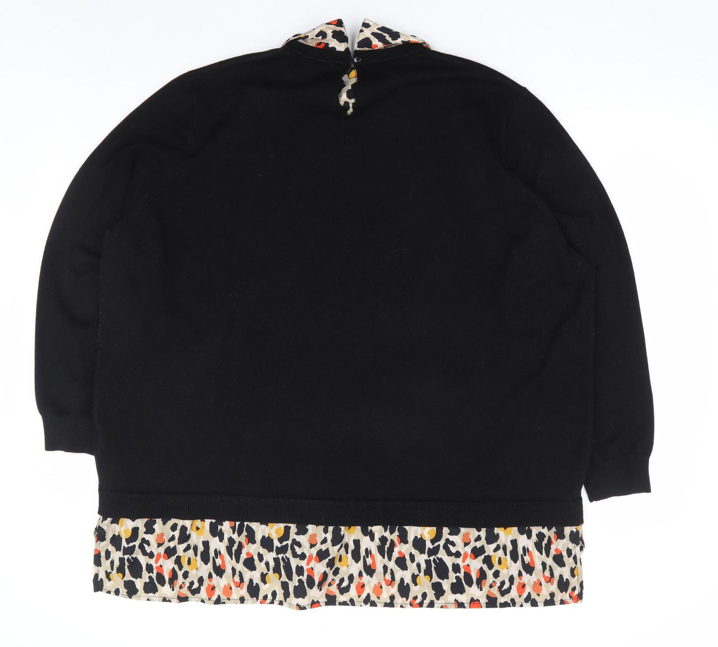 Simply Be Womens Black Collared Animal Print Polyester Pullover Jumper Size 24 - Leopard Print