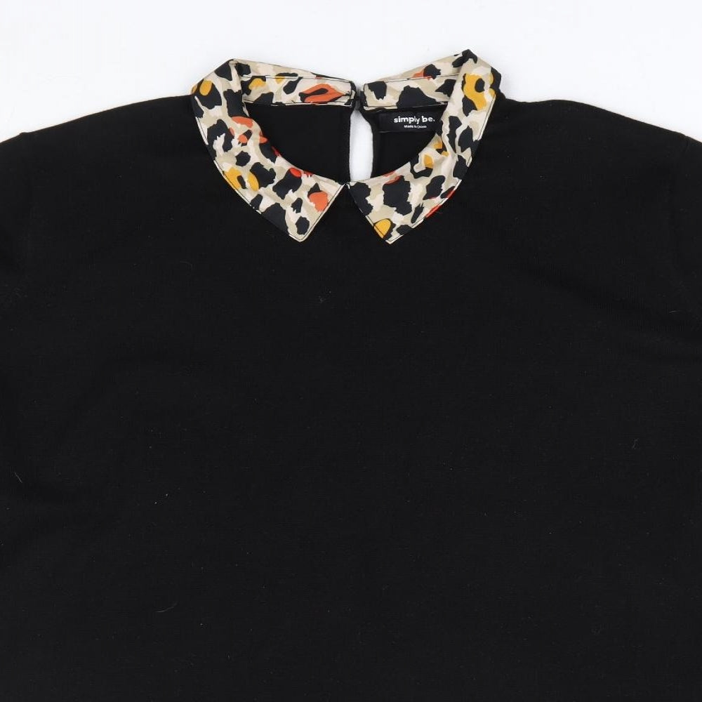 Simply Be Womens Black Collared Animal Print Polyester Pullover Jumper Size 24 - Leopard Print