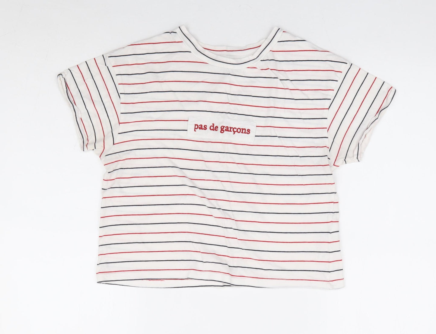 Topshop Womens Multicoloured Striped 100% Cotton Cropped T-Shirt Size 8 Round Neck - Pas De Garcons