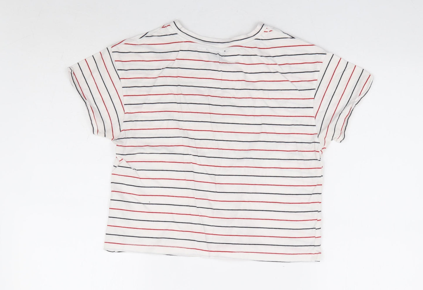 Topshop Womens Multicoloured Striped 100% Cotton Cropped T-Shirt Size 8 Round Neck - Pas De Garcons