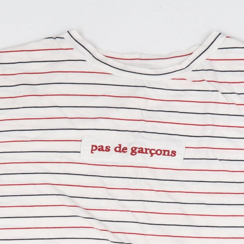 Topshop Womens Multicoloured Striped 100% Cotton Cropped T-Shirt Size 8 Round Neck - Pas De Garcons