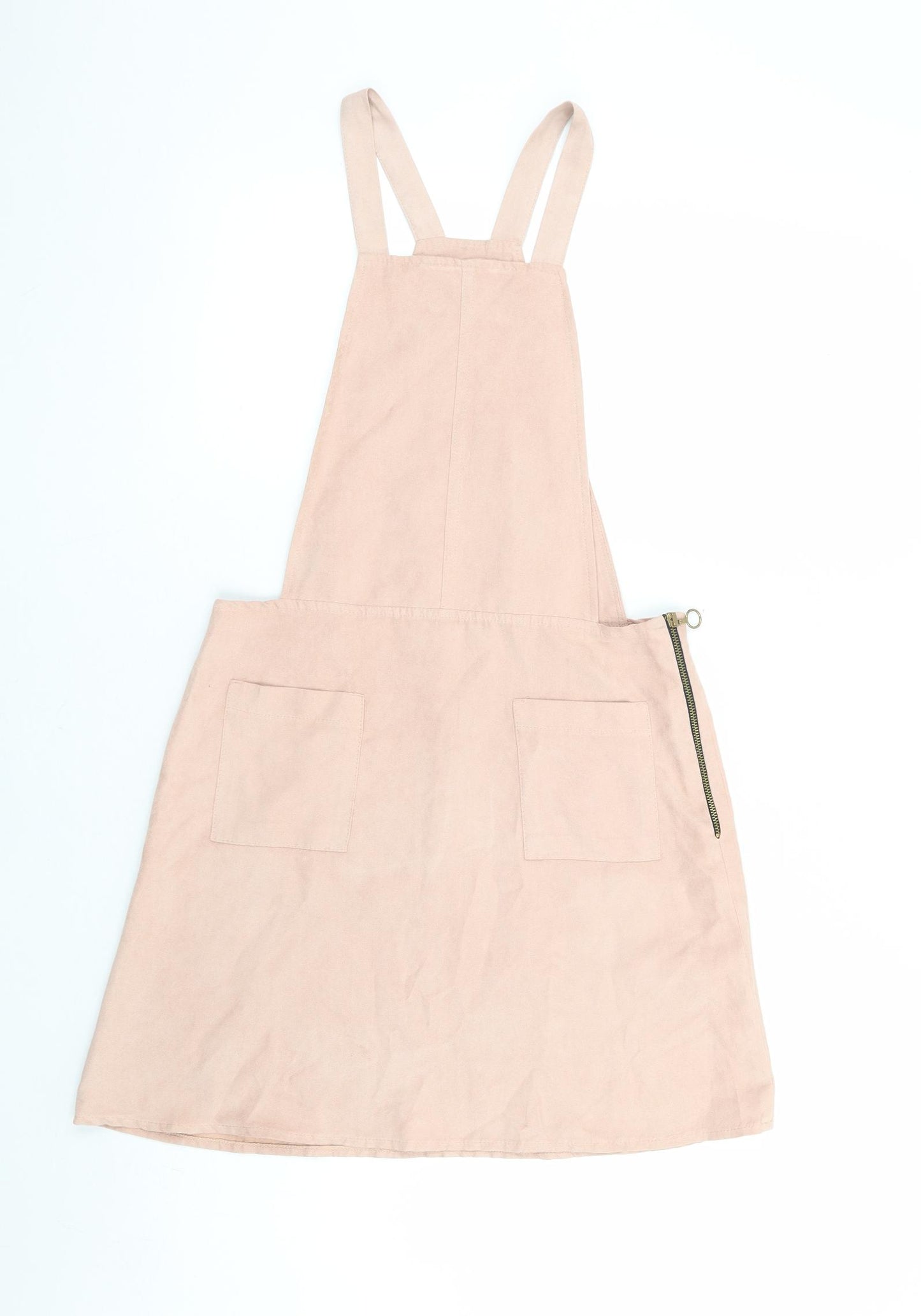 Primark Womens Pink Polyester Pinafore/Dungaree Dress Size 6 Scoop Neck Zip