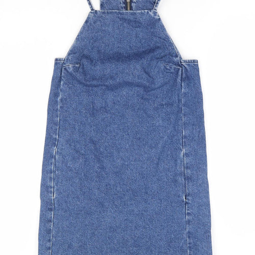 Topshop Womens Blue Cotton Pinafore/Dungaree Dress Size 4 Scoop Neck Zip