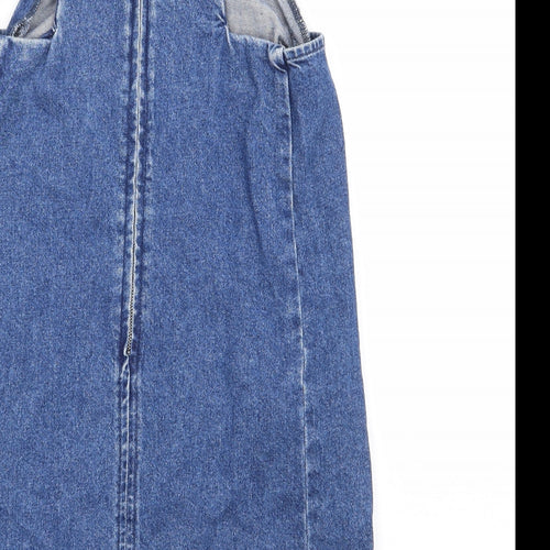 Topshop Womens Blue Cotton Pinafore/Dungaree Dress Size 4 Scoop Neck Zip