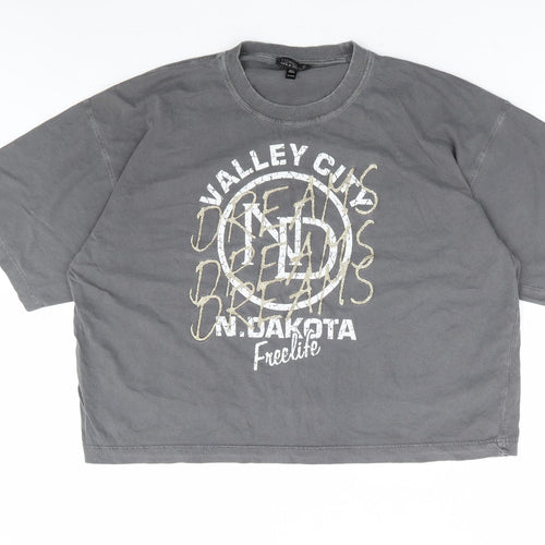 Topshop Womens Grey 100% Cotton Cropped T-Shirt Size S Round Neck - Valley City Dreams