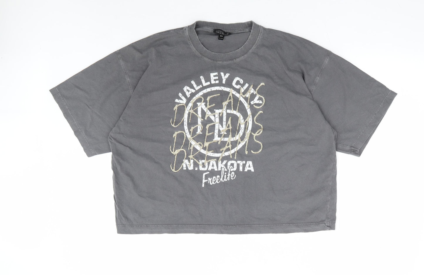 Topshop Womens Grey 100% Cotton Cropped T-Shirt Size S Round Neck - Valley City Dreams