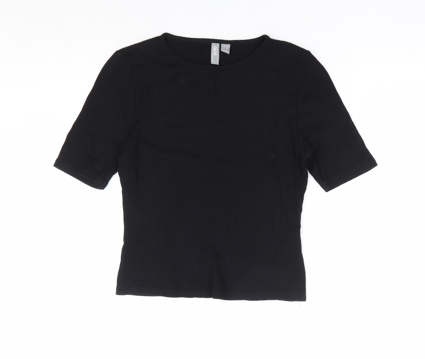ASOS Womens Black Viscose Cropped T-Shirt Size 14 Round Neck - Ribbed
