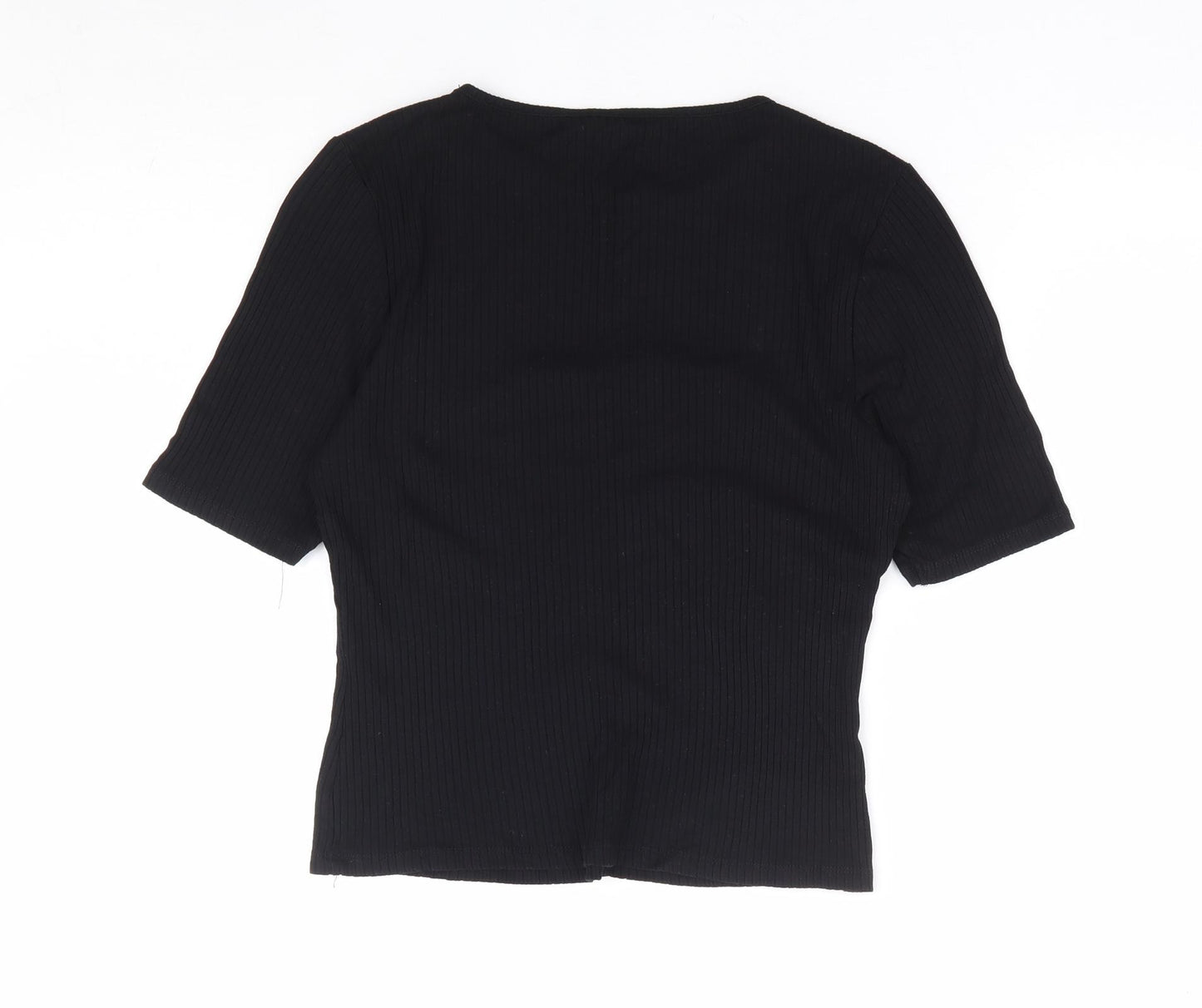 ASOS Womens Black Viscose Cropped T-Shirt Size 14 Round Neck - Ribbed