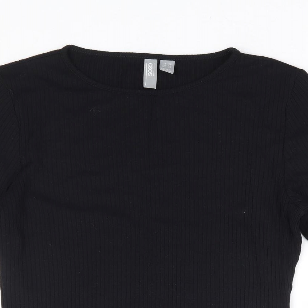 ASOS Womens Black Viscose Cropped T-Shirt Size 14 Round Neck - Ribbed