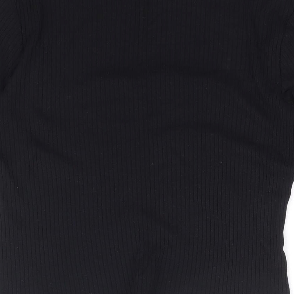 ASOS Womens Black Viscose Cropped T-Shirt Size 14 Round Neck - Ribbed