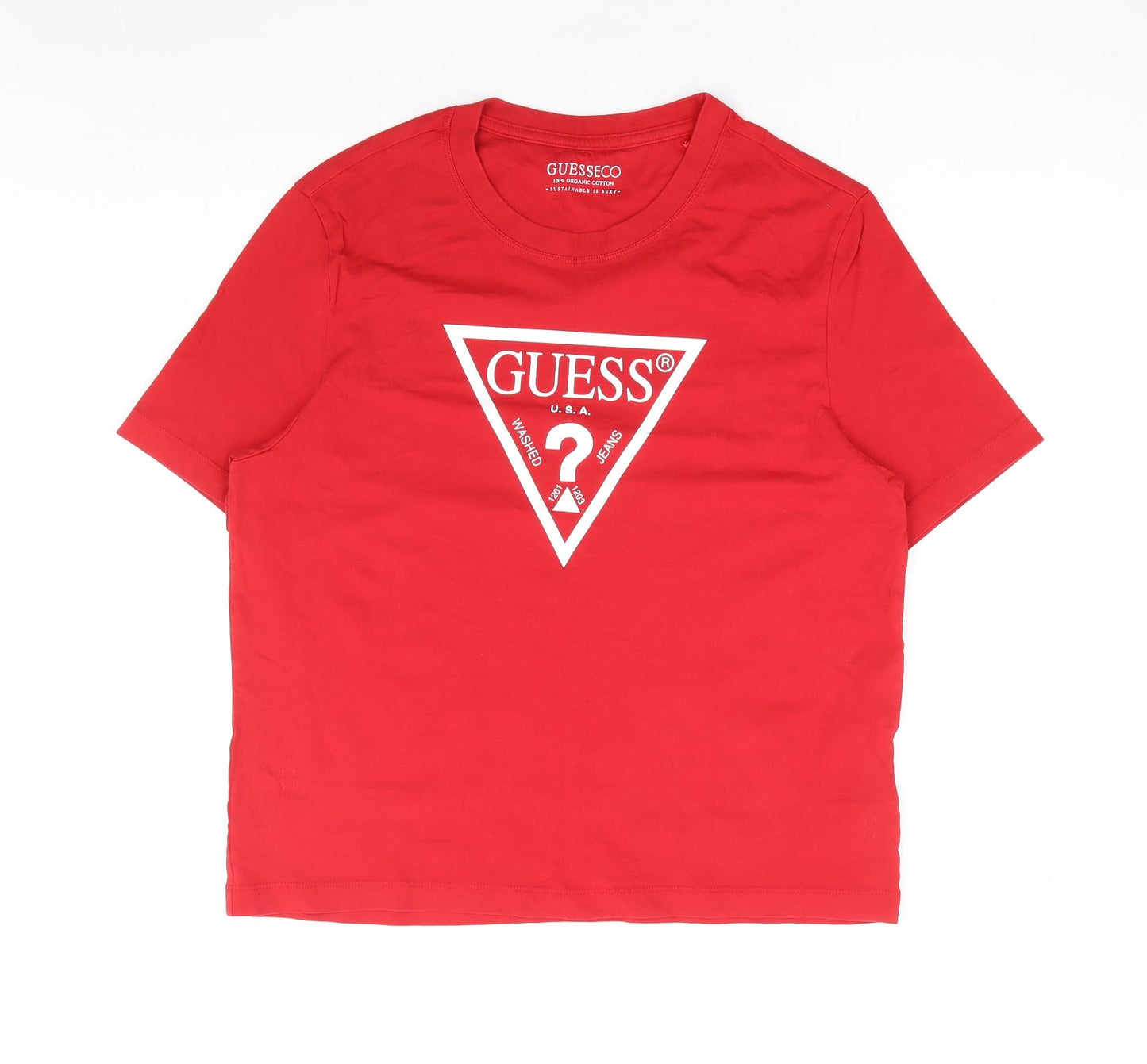 GUESS Womens Red 100% Cotton Basic T-Shirt Size S Round Neck
