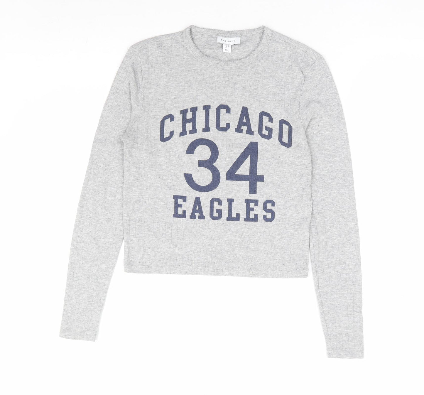Topshop Womens Grey Polyester Jersey T-Shirt Size 12 Round Neck - Chicago Eagles