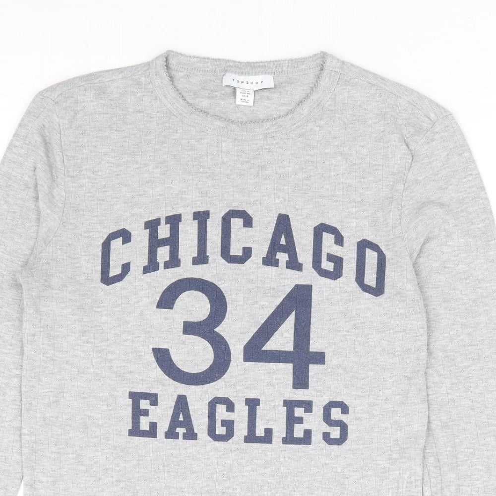 Topshop Womens Grey Polyester Jersey T-Shirt Size 12 Round Neck - Chicago Eagles