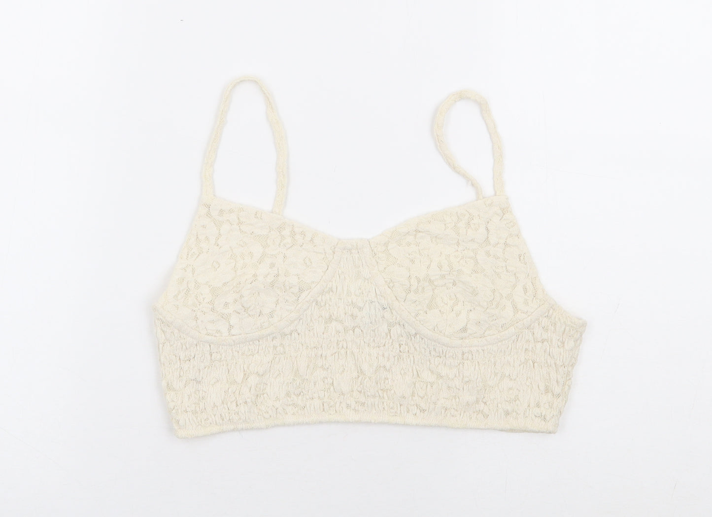 Zara Womens Ivory Polyester Cropped Tank Size L V-Neck - Bralette