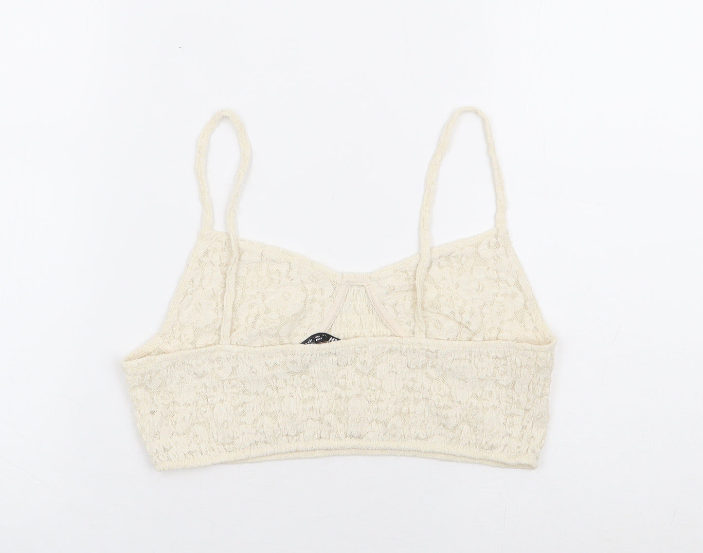 Zara Womens Ivory Polyester Cropped Tank Size L V-Neck - Bralette