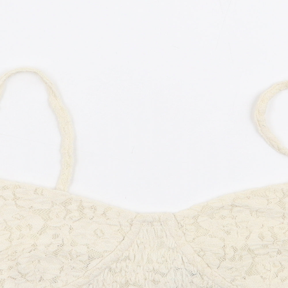 Zara Womens Ivory Polyester Cropped Tank Size L V-Neck - Bralette