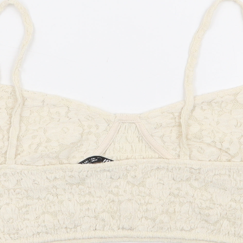 Zara Womens Ivory Polyester Cropped Tank Size L V-Neck - Bralette