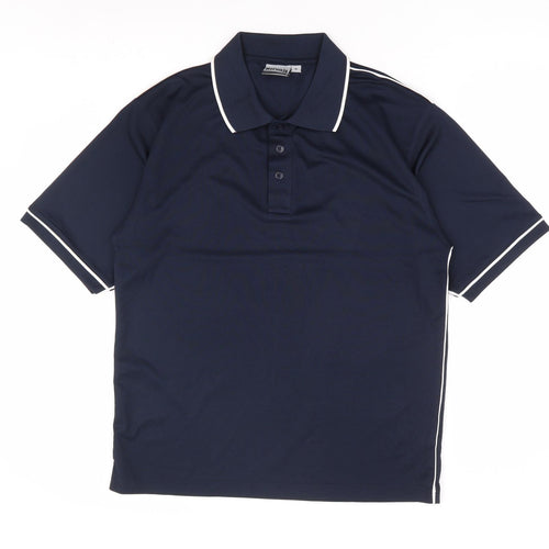 Boronia Mens Blue Polyester Polo Size S Collared Button - Contrast Trim