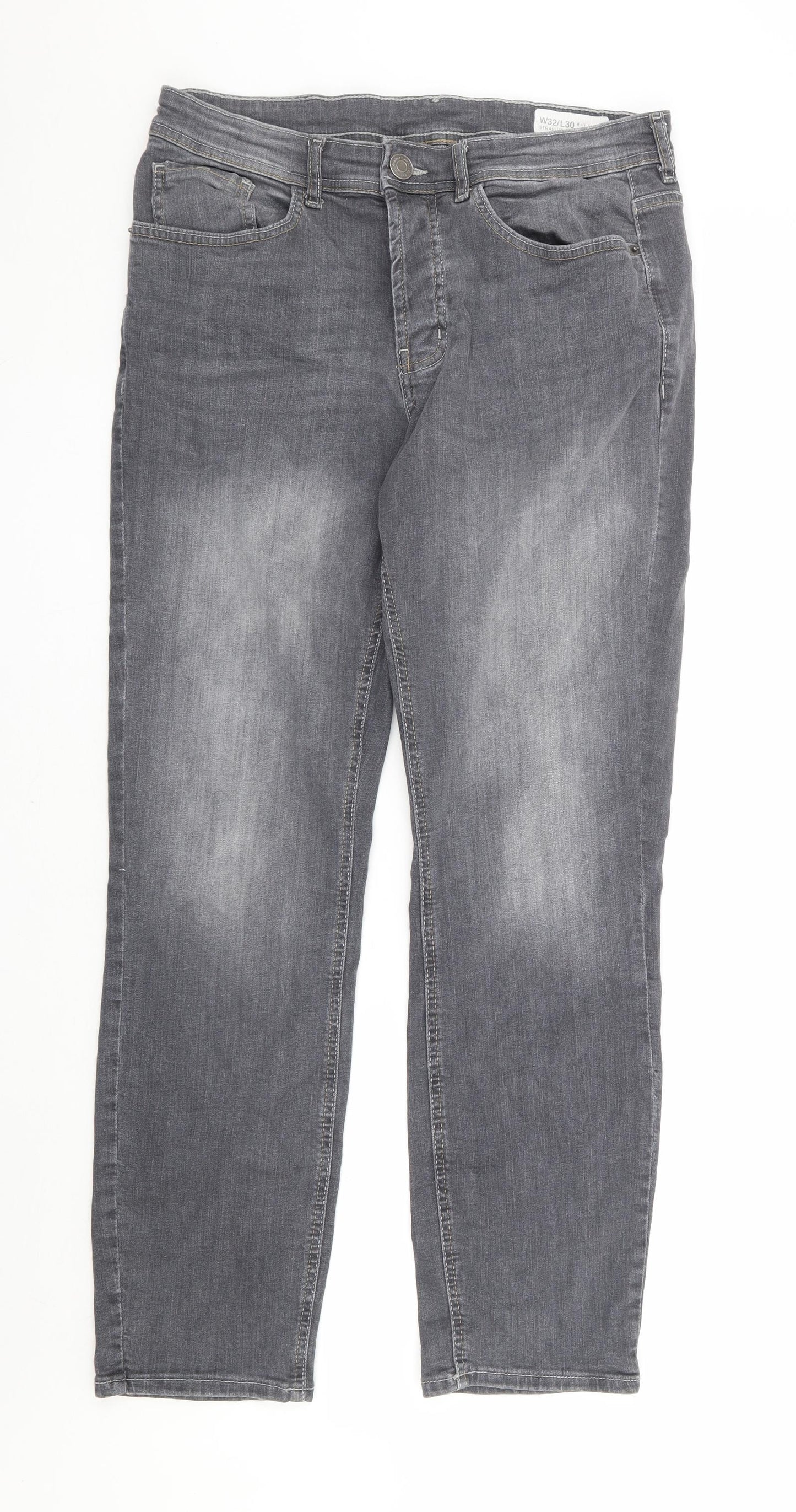 Primark Mens Grey Cotton Straight Jeans Size 32 in L30 in Regular Button - Short Length