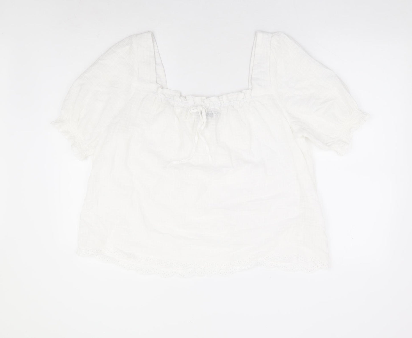 New Look Womens White Check 100% Cotton Basic Blouse Size 16 Square Neck