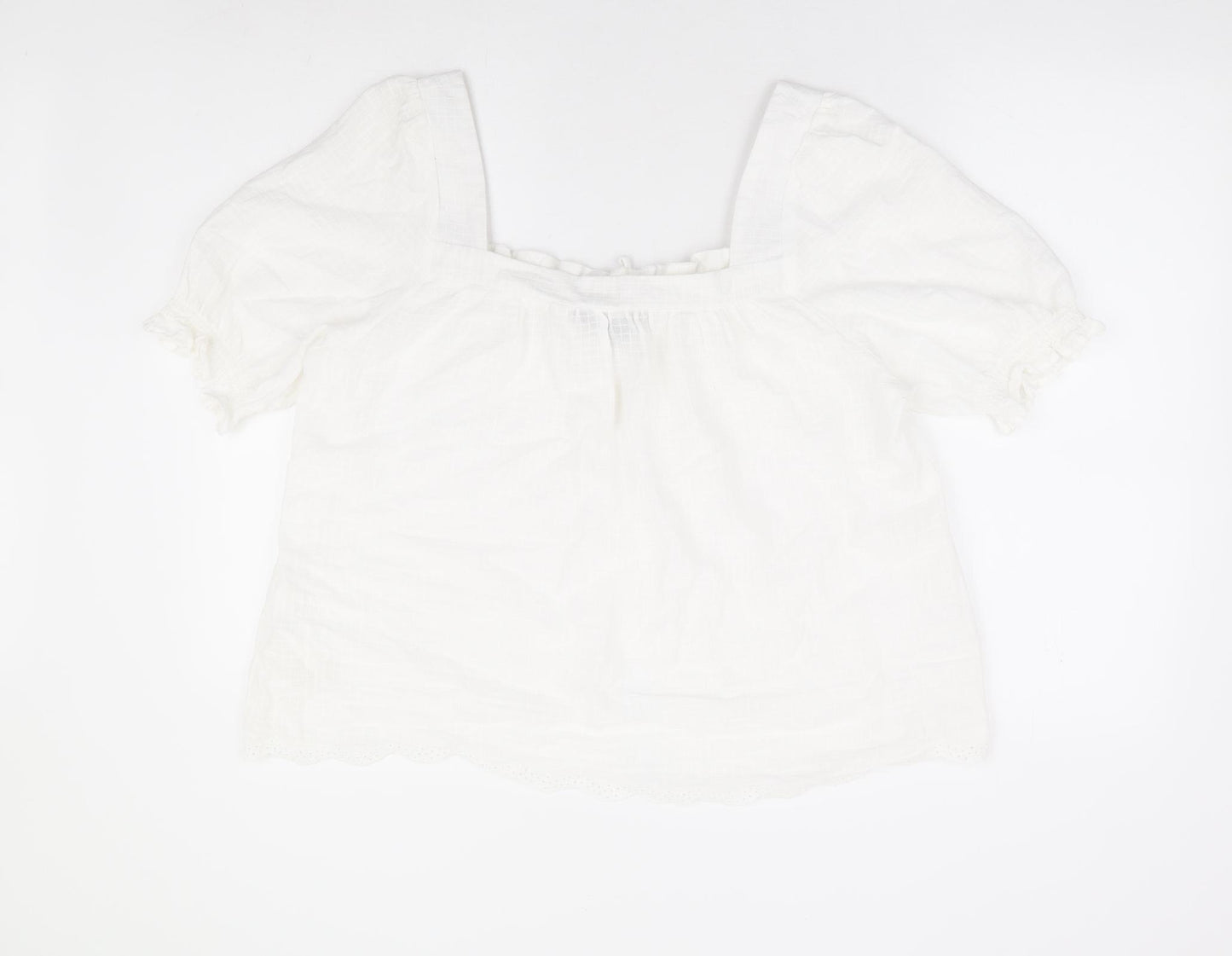 New Look Womens White Check 100% Cotton Basic Blouse Size 16 Square Neck