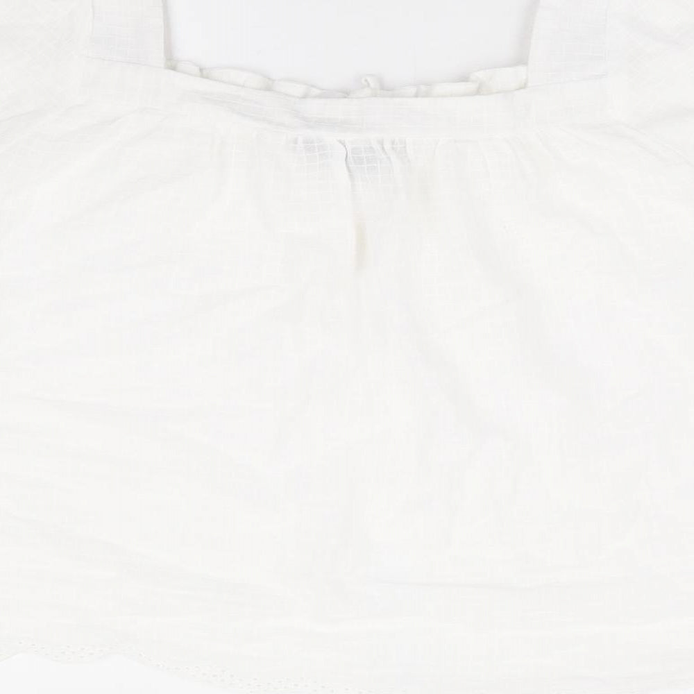 New Look Womens White Check 100% Cotton Basic Blouse Size 16 Square Neck