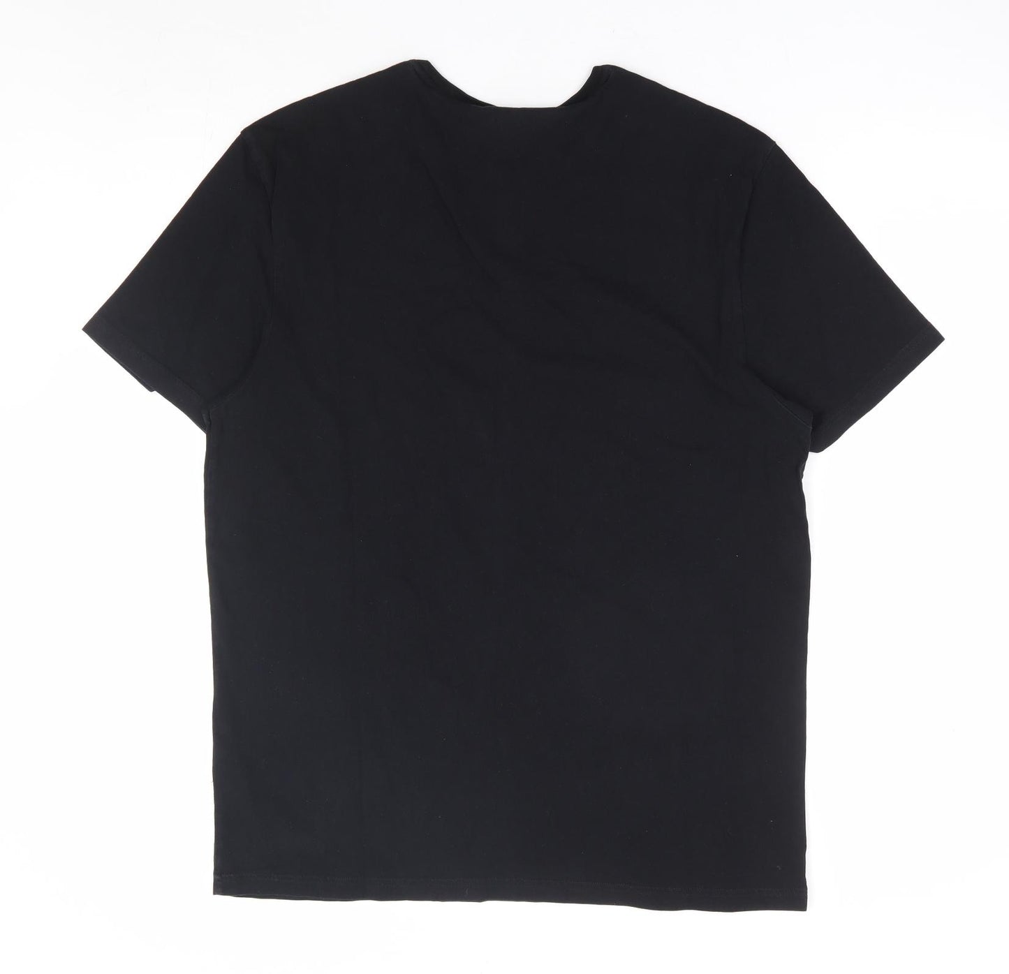 Marks and Spencer Mens Black Cotton T-Shirt Size L Henley
