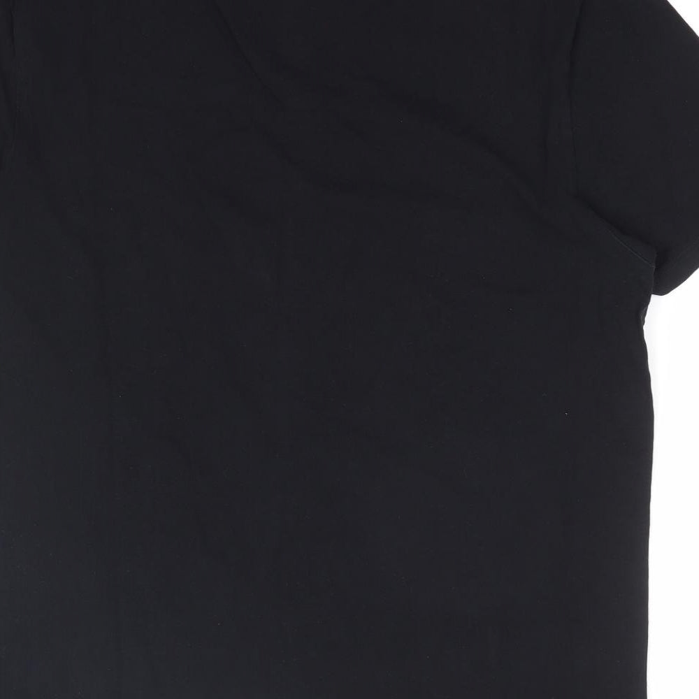 Marks and Spencer Mens Black Cotton T-Shirt Size L Henley