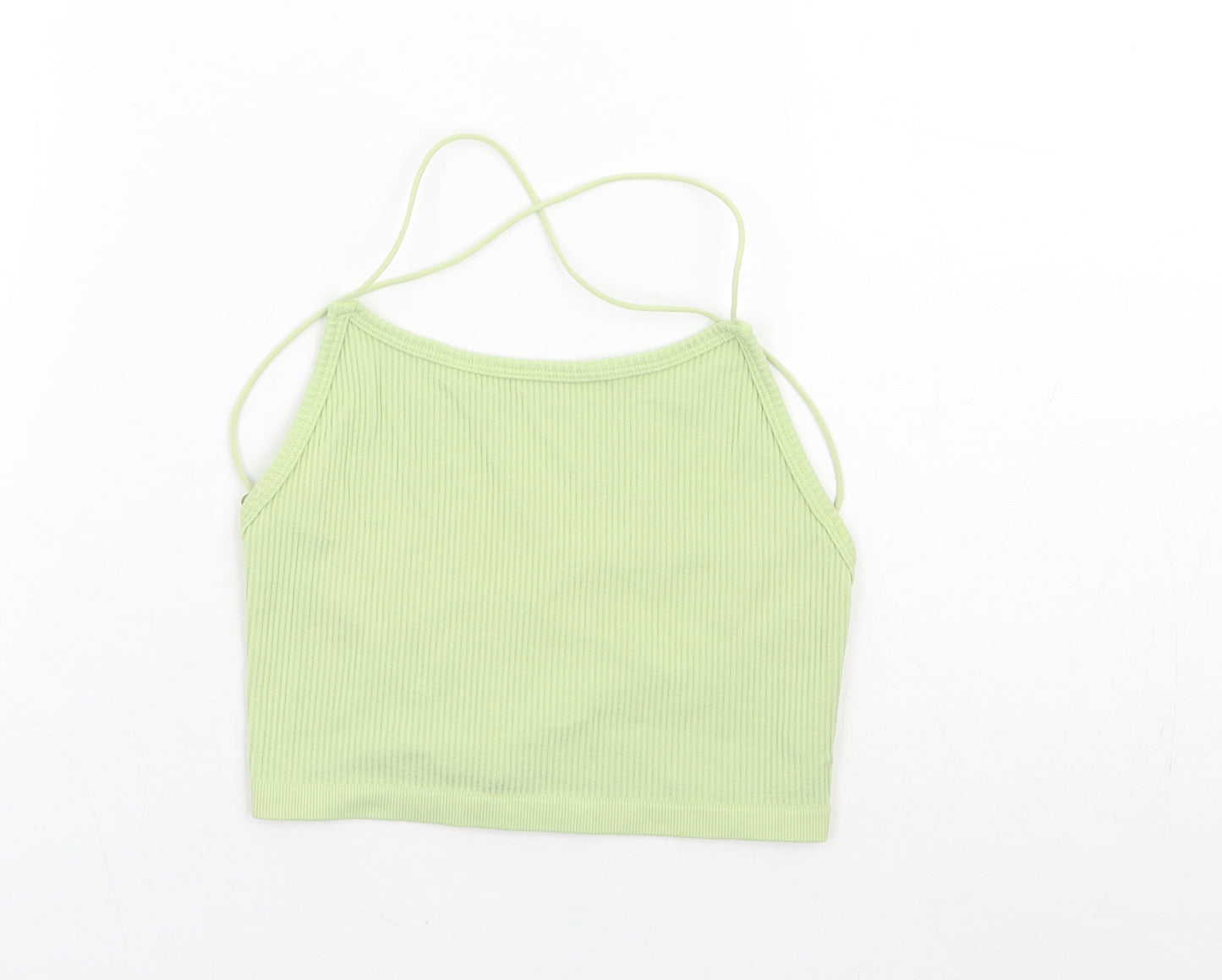 STR Womens Green Polyamide Camisole Tank Size S Round Neck - Ribbed Cross Back