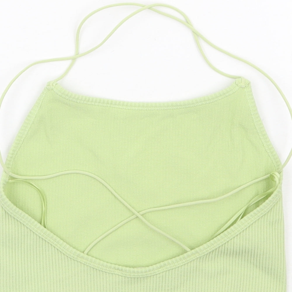 STR Womens Green Polyamide Camisole Tank Size S Round Neck - Ribbed Cross Back