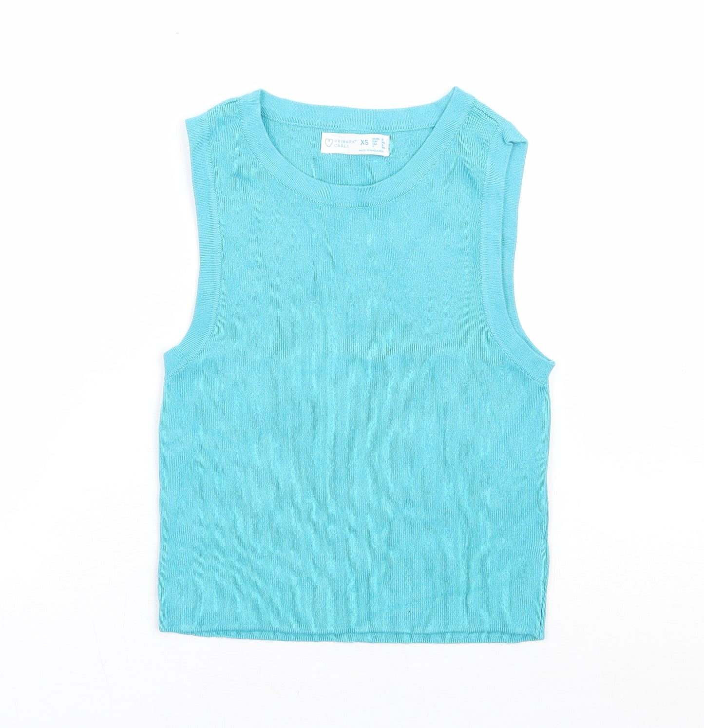 Primark Womens Blue Viscose Cropped Tank Size 6 Round Neck - Ribbed