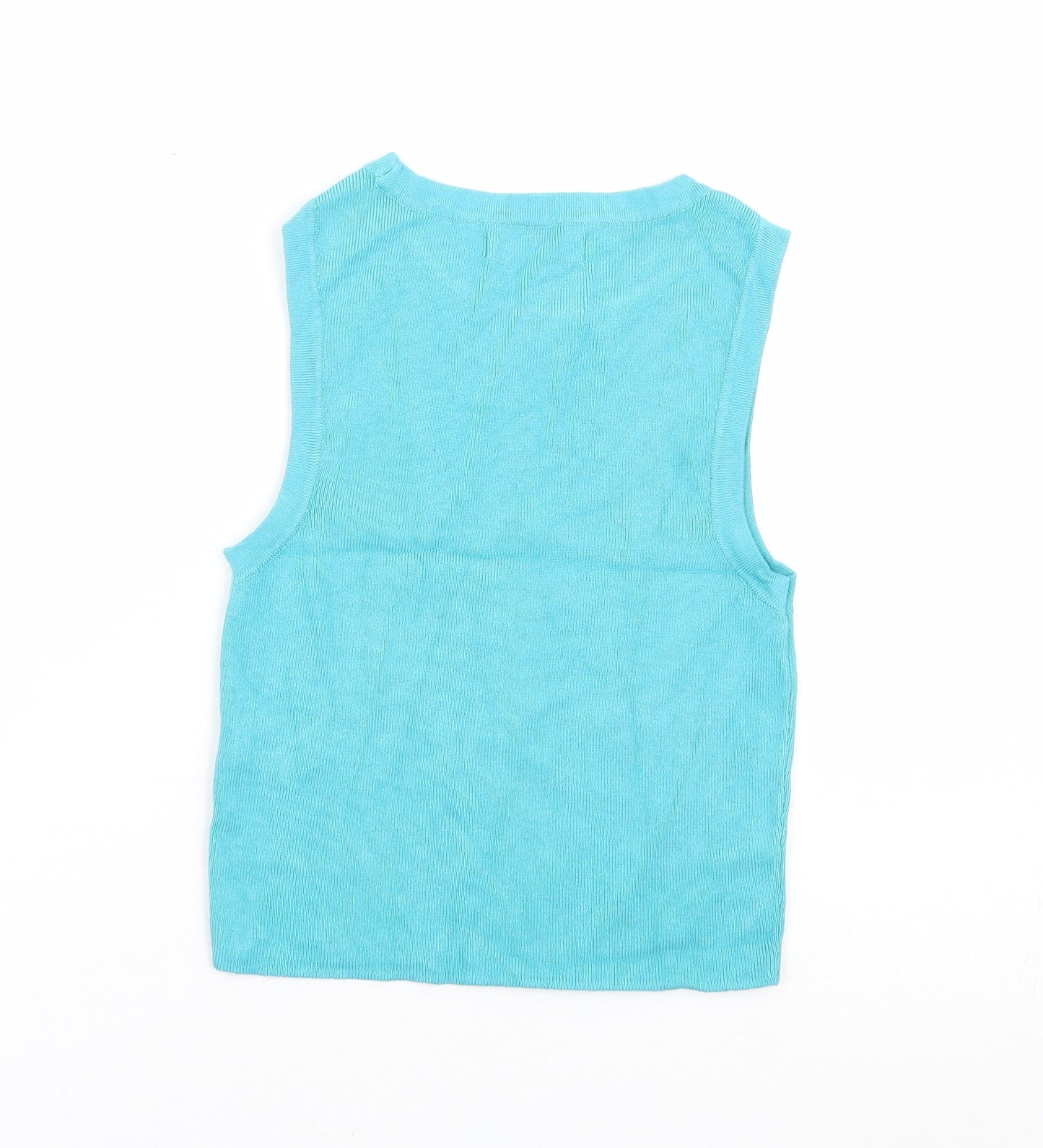 Primark Womens Blue Viscose Cropped Tank Size 6 Round Neck - Ribbed