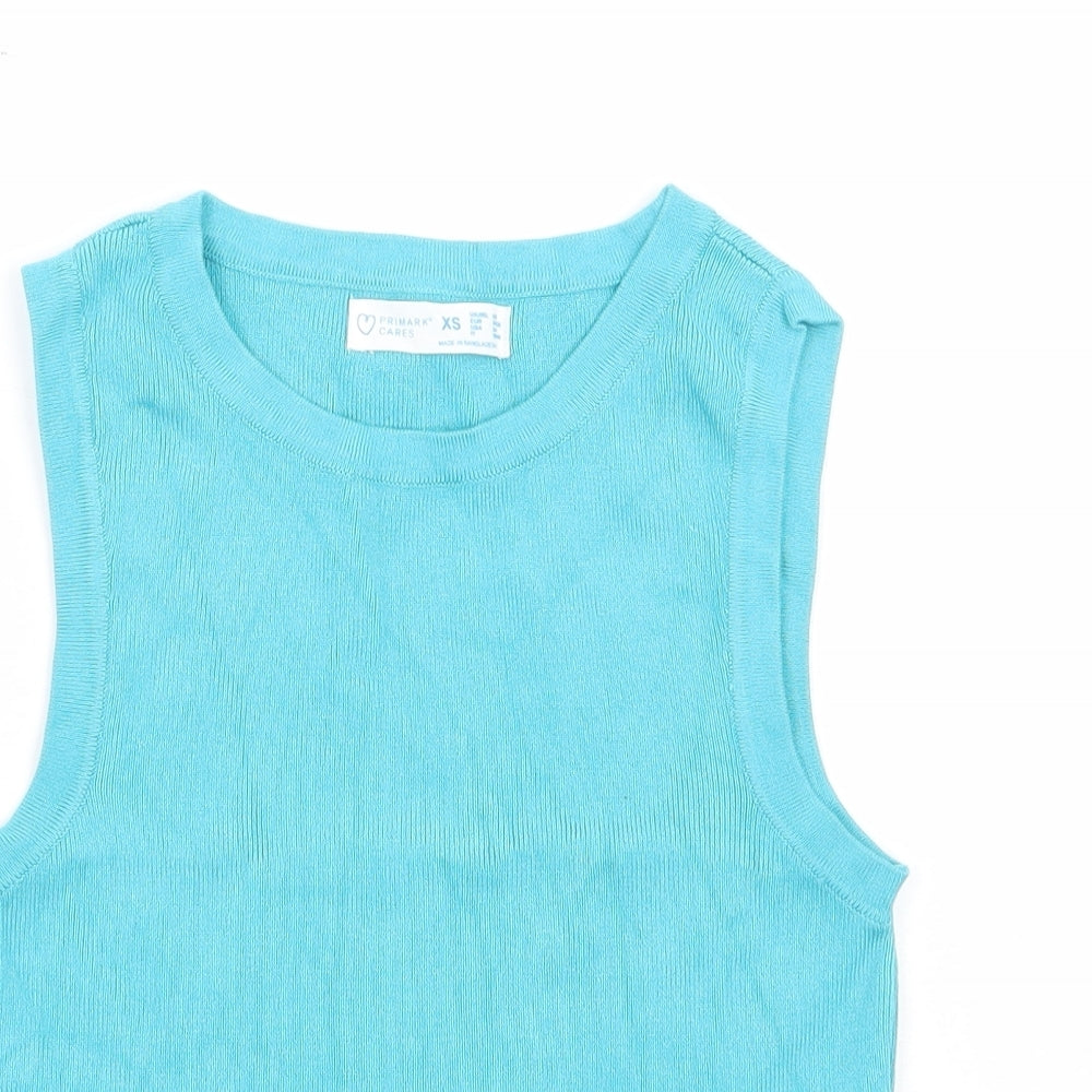 Primark Womens Blue Viscose Cropped Tank Size 6 Round Neck - Ribbed