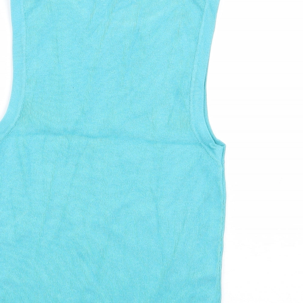 Primark Womens Blue Viscose Cropped Tank Size 6 Round Neck - Ribbed