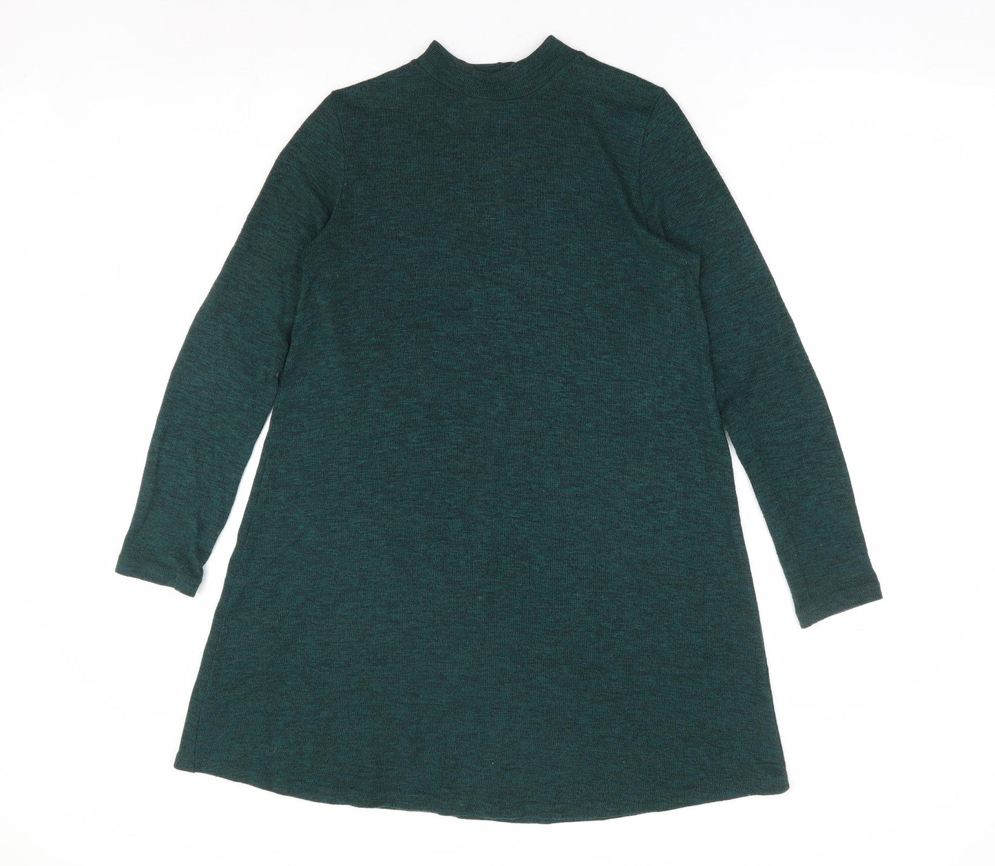 Primark Womens Green Polyester A-Line Size 8 Mock Neck Pullover - Swing Dress