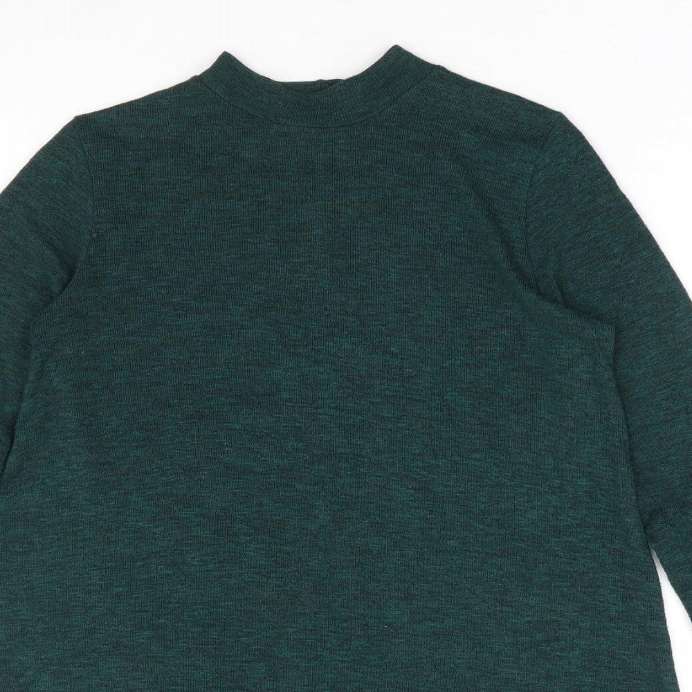 Primark Womens Green Polyester A-Line Size 8 Mock Neck Pullover - Swing Dress