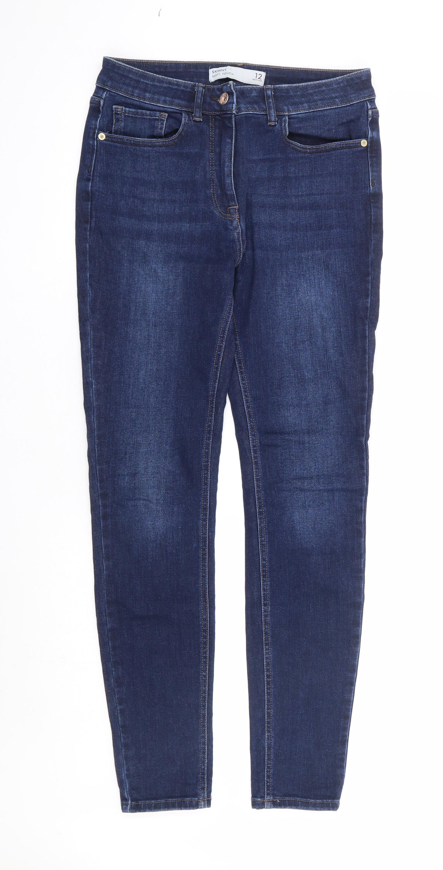 NEXT Womens Blue Cotton Skinny Jeans Size 12 L30 in Regular Zip - Soft Touch