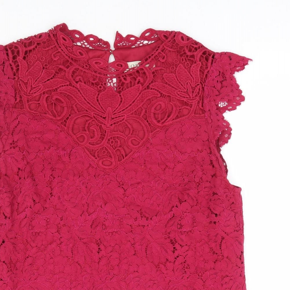 Oasis Womens Pink Floral Cotton Basic Blouse Size 16 Round Neck