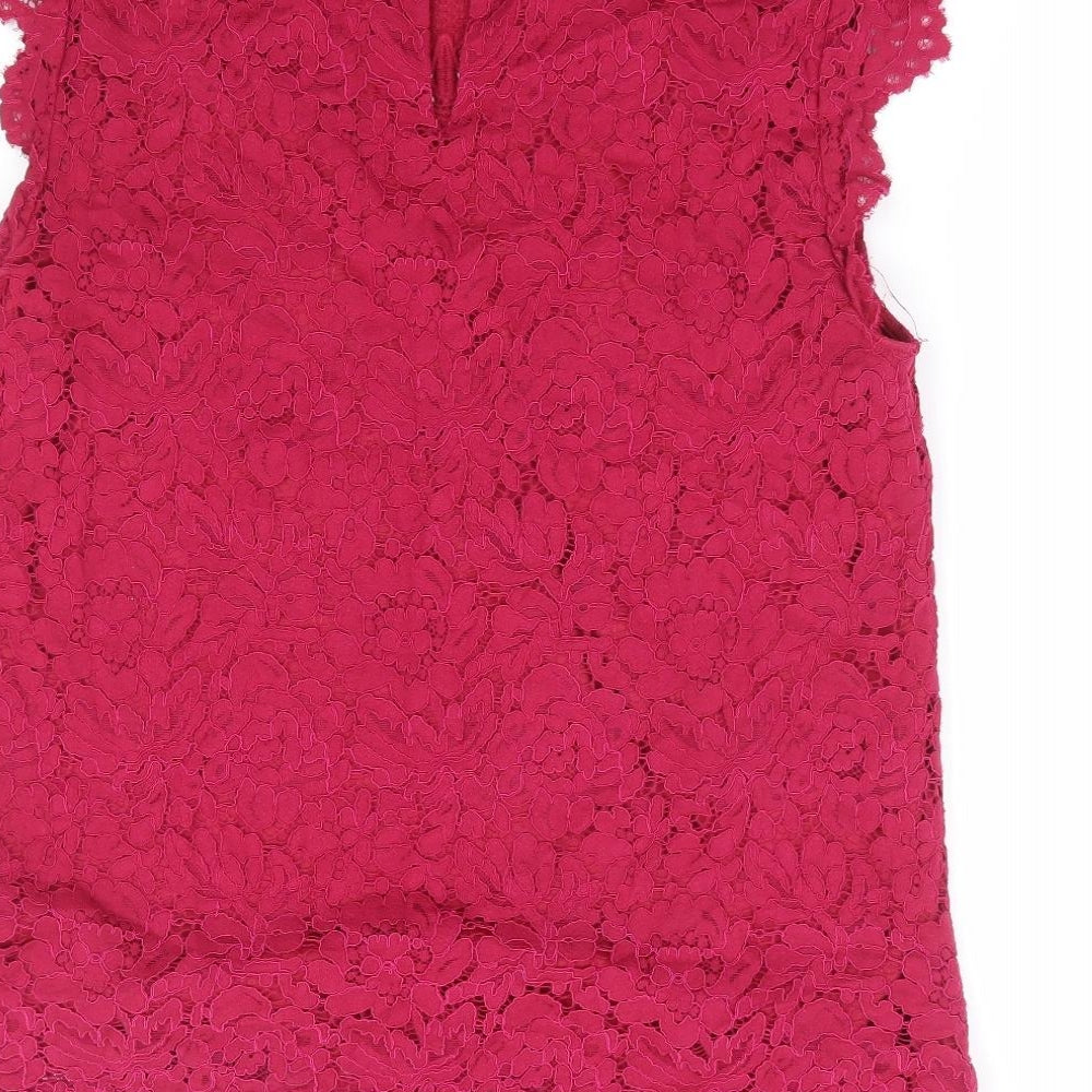 Oasis Womens Pink Floral Cotton Basic Blouse Size 16 Round Neck