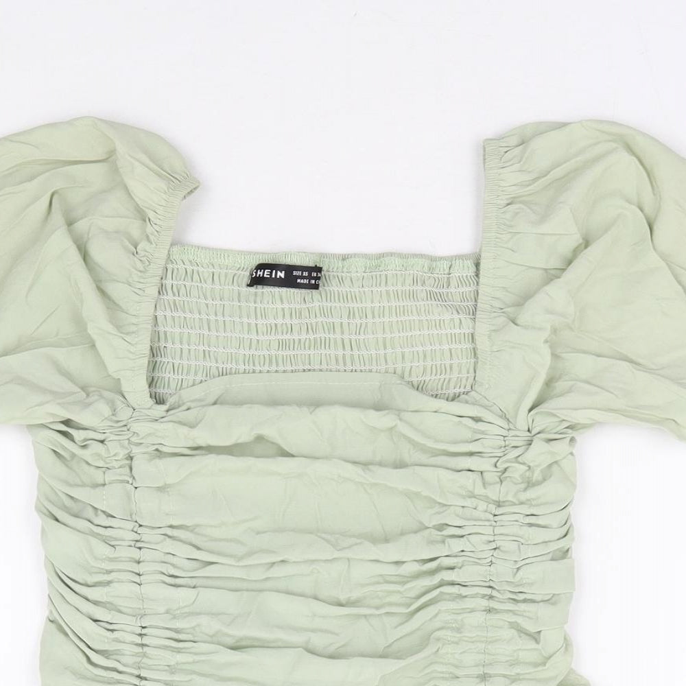 SheIn Womens Green Cotton Basic Blouse Size XS Square Neck - Puff Sleeve