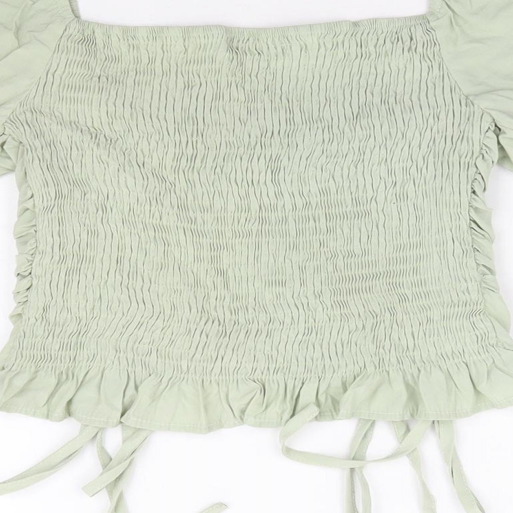 SheIn Womens Green Cotton Basic Blouse Size XS Square Neck - Puff Sleeve