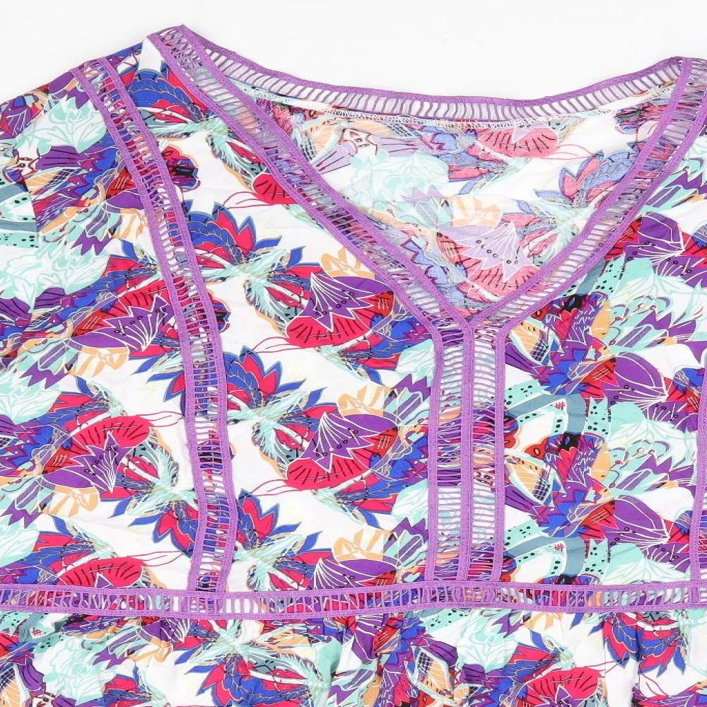 Preworn Womens Multicoloured Floral Viscose Kimono Blouse Size 2XL V-Neck