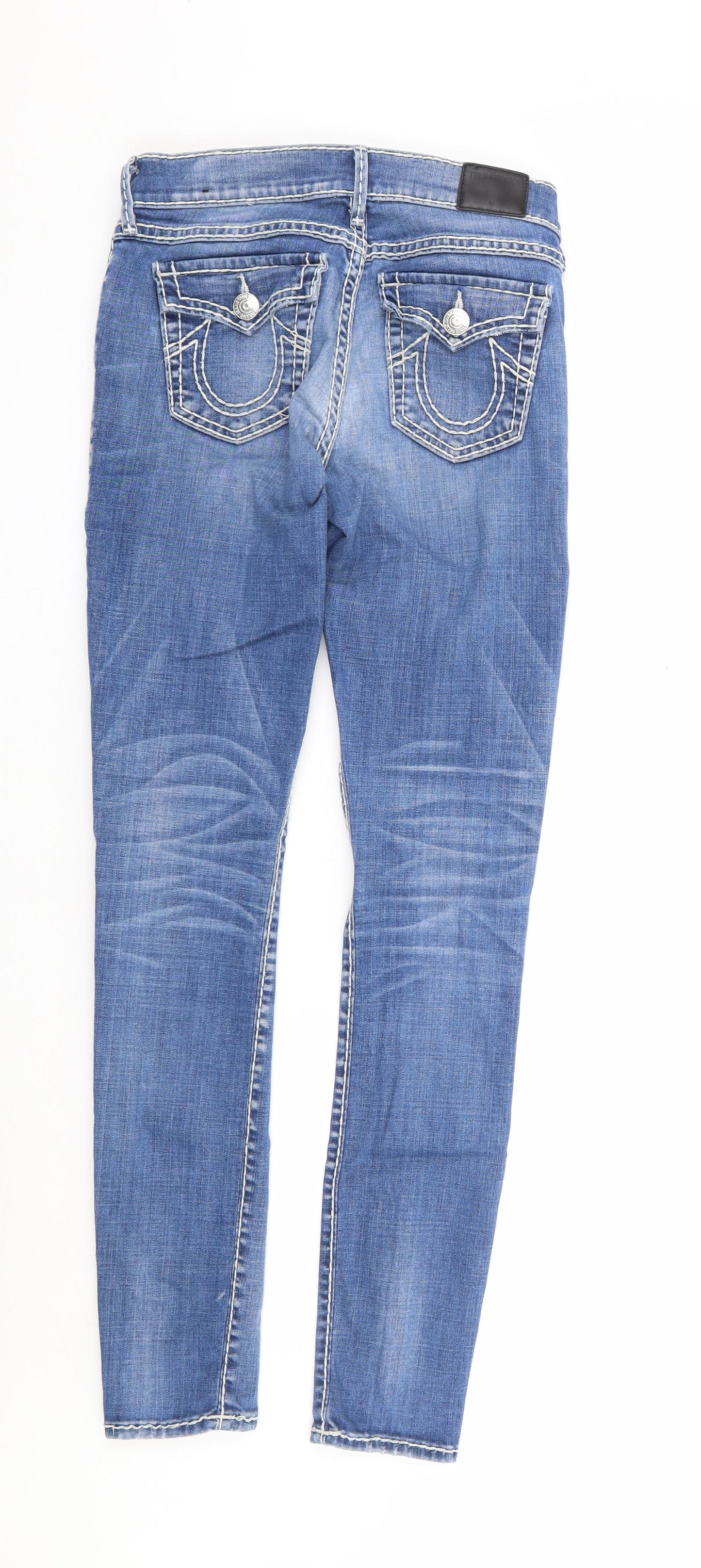 True Religion Womens Blue Cotton Skinny Jeans Size 24 in L28 in Regular Zip - Contrast Stitch Detail