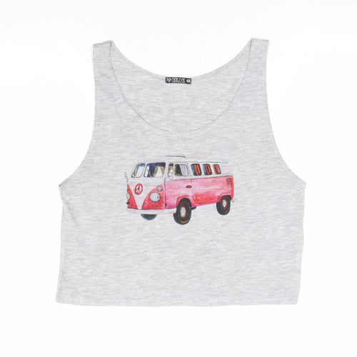 Native Womens Grey Polyester Cropped Tank Size S Scoop Neck - Volkswagen Van
