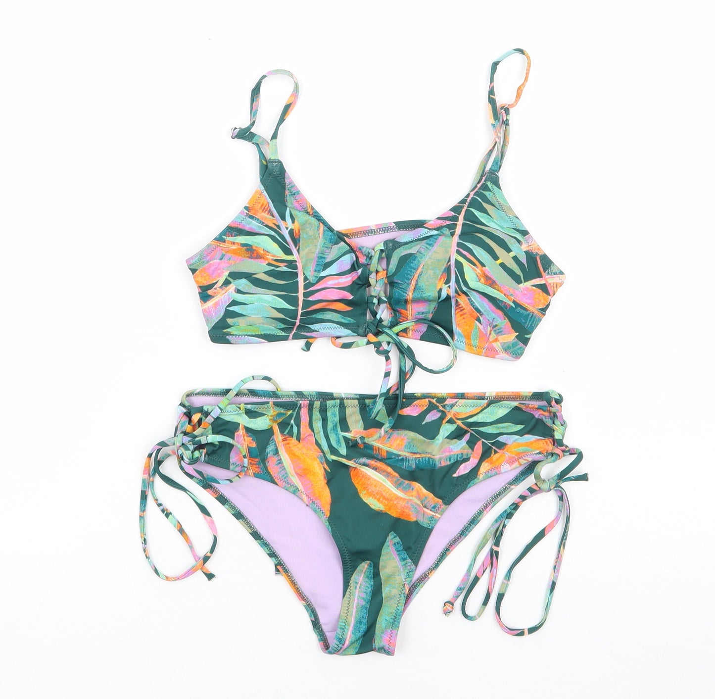H&M Womens Green Floral Polyester Bikini Size 6 - Side Tie Briefs