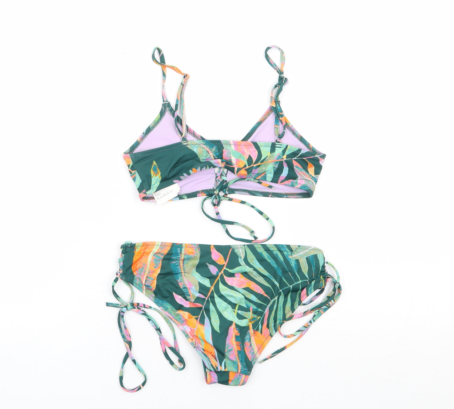 H&M Womens Green Floral Polyester Bikini Size 6 - Side Tie Briefs