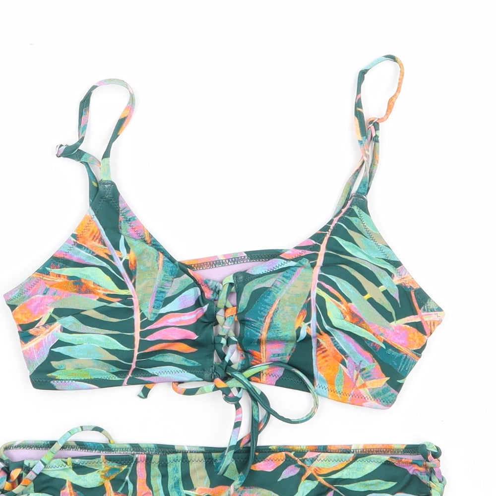 H&M Womens Green Floral Polyester Bikini Size 6 - Side Tie Briefs