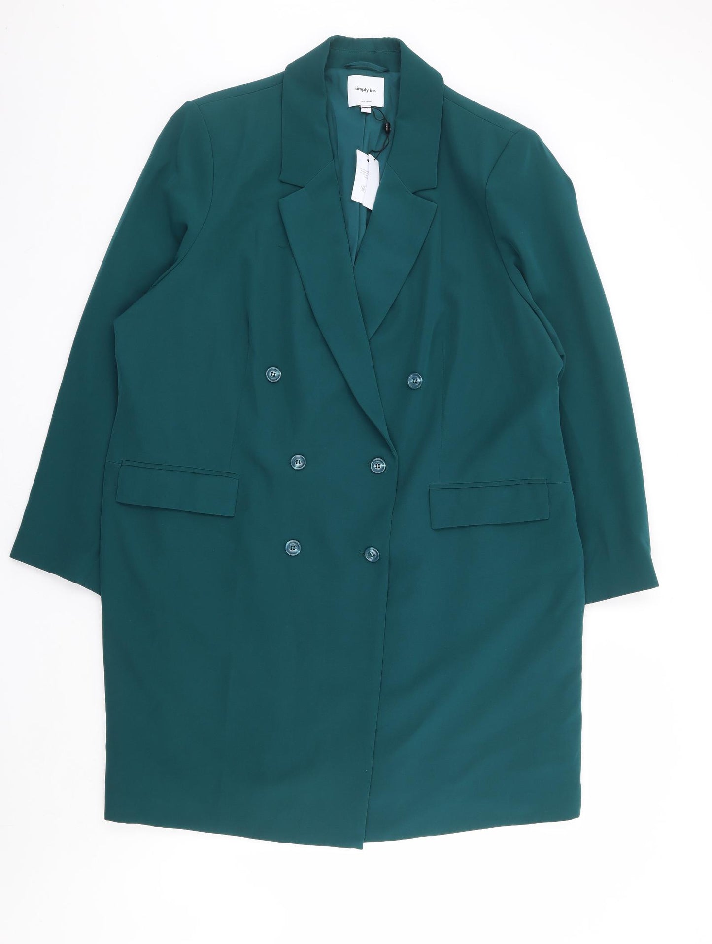 Simply Be Womens Green Overcoat Coat Size 24 Button