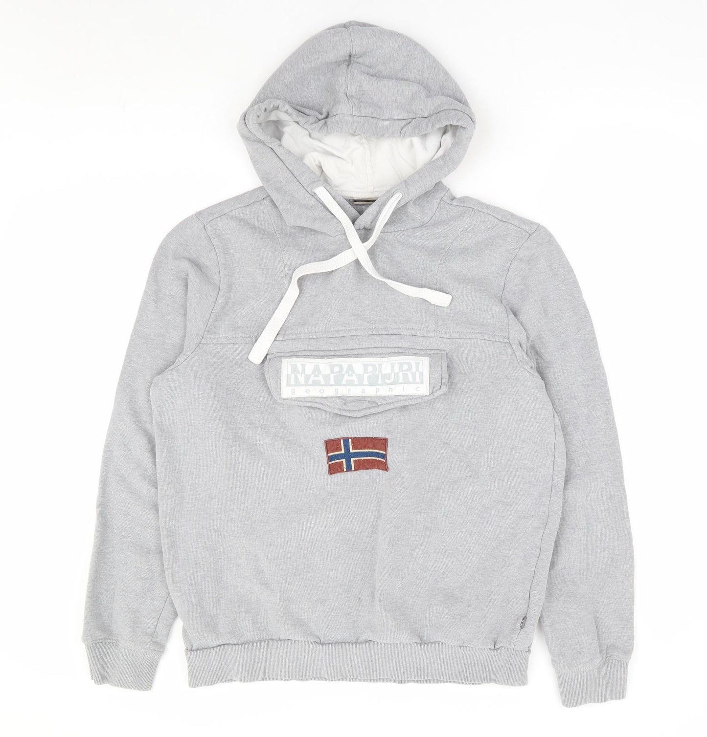 Napapijri Geographic Mens Grey Cotton Pullover Hoodie Size S